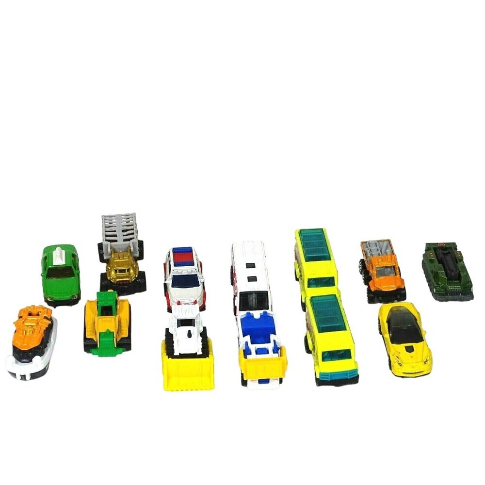 Mixed Lot of 13 Matchbox Vehicles Cars Bus Food Truck Equipment Taxi FLAWS